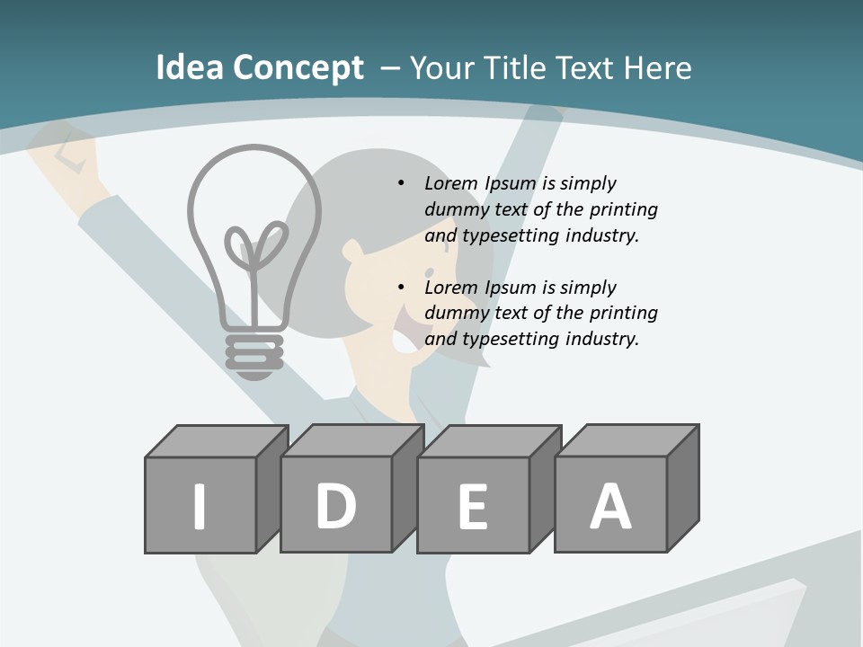 A Woman Sitting At A Desk With Her Arms In The Air PowerPoint Template