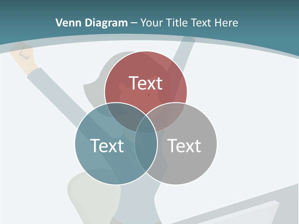 A Woman Sitting At A Desk With Her Arms In The Air PowerPoint Template