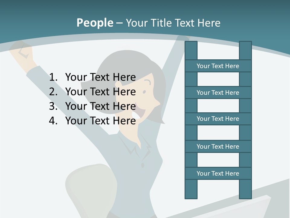 A Woman Sitting At A Desk With Her Arms In The Air PowerPoint Template