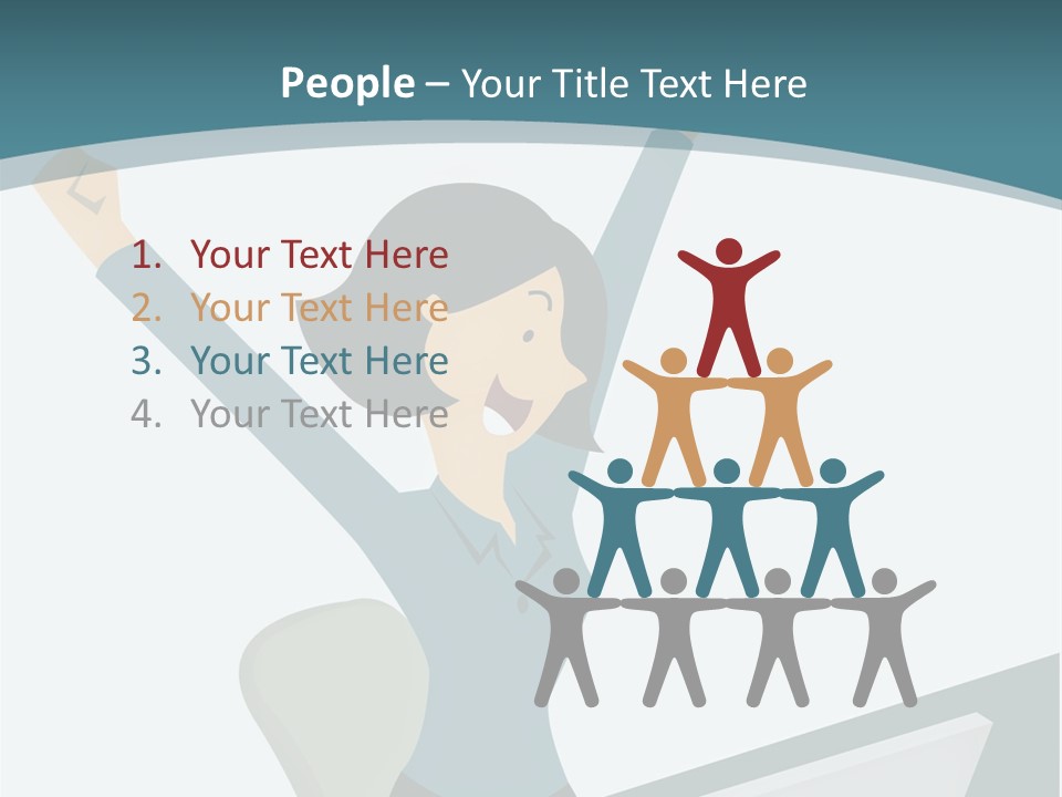 A Woman Sitting At A Desk With Her Arms In The Air PowerPoint Template