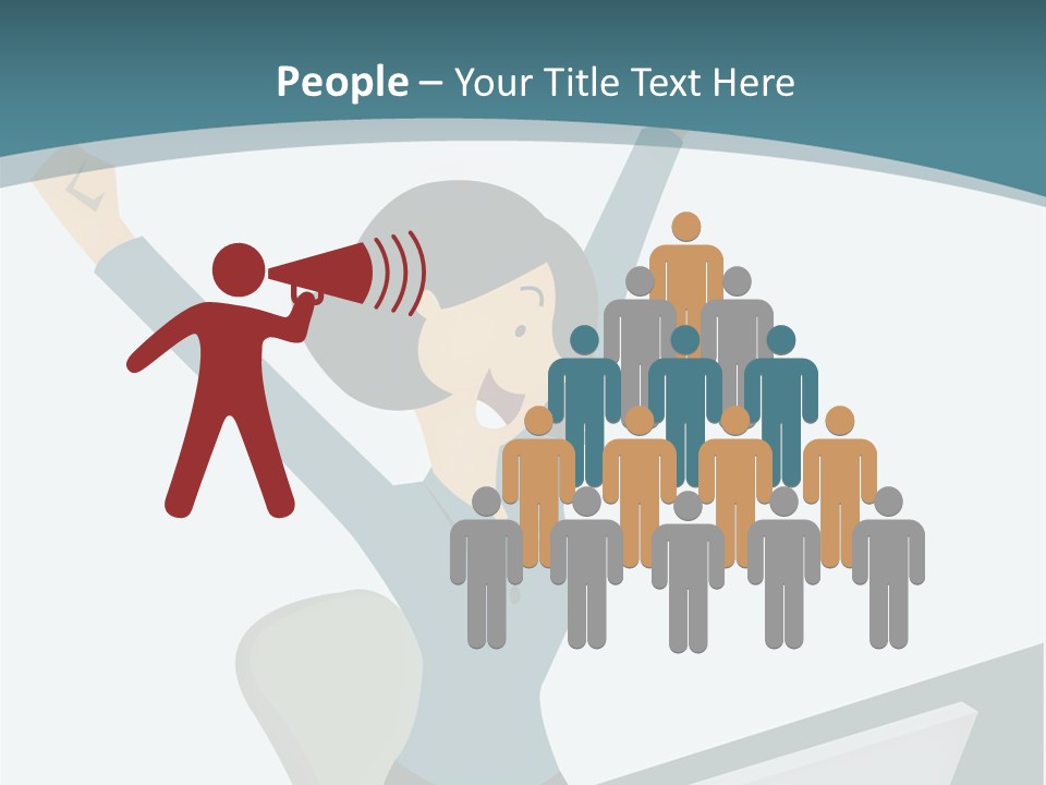 A Woman Sitting At A Desk With Her Arms In The Air PowerPoint Template