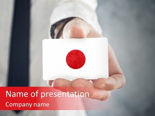 A Person Holding A Business Card With A Flag On It PowerPoint Template
