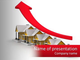 A Row Of Houses With A Red Arrow Going Up PowerPoint Template
