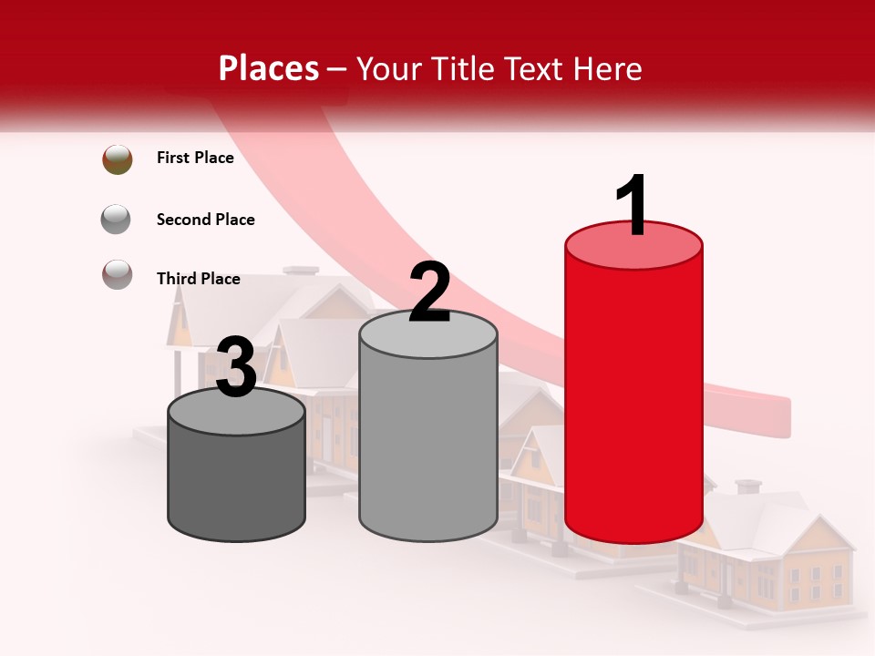 A Row Of Houses With A Red Arrow Going Up PowerPoint Template