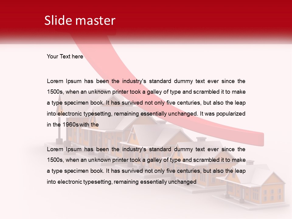 A Row Of Houses With A Red Arrow Going Up PowerPoint Template