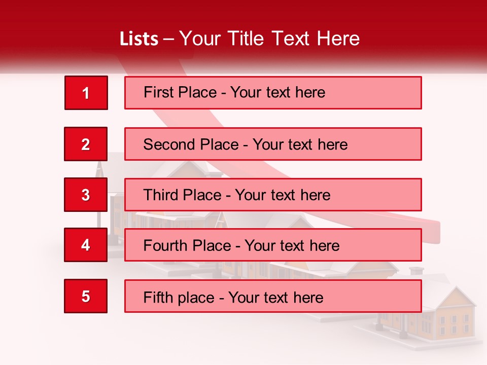 A Row Of Houses With A Red Arrow Going Up PowerPoint Template