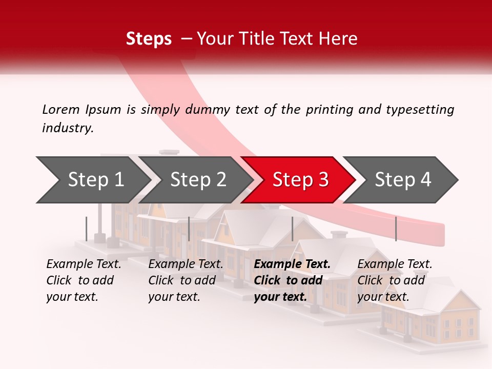 A Row Of Houses With A Red Arrow Going Up PowerPoint Template