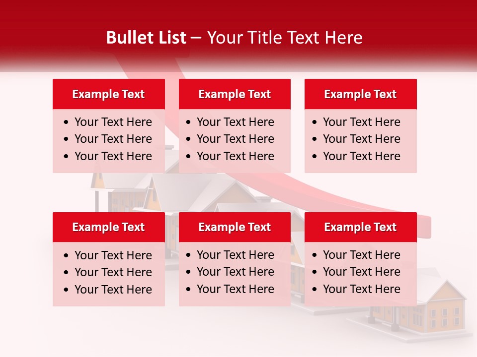 A Row Of Houses With A Red Arrow Going Up PowerPoint Template
