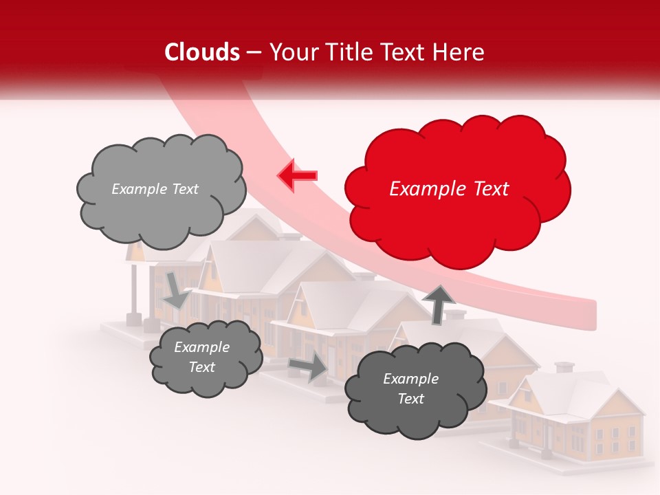 A Row Of Houses With A Red Arrow Going Up PowerPoint Template