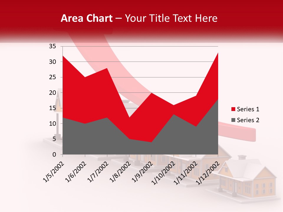 A Row Of Houses With A Red Arrow Going Up PowerPoint Template
