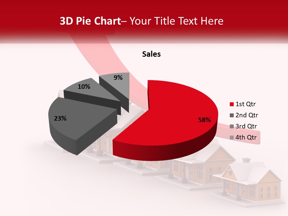 A Row Of Houses With A Red Arrow Going Up PowerPoint Template