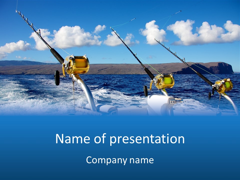 A Group Of Fishing Reels In The Ocean Powerpoint Template PowerPoint Template