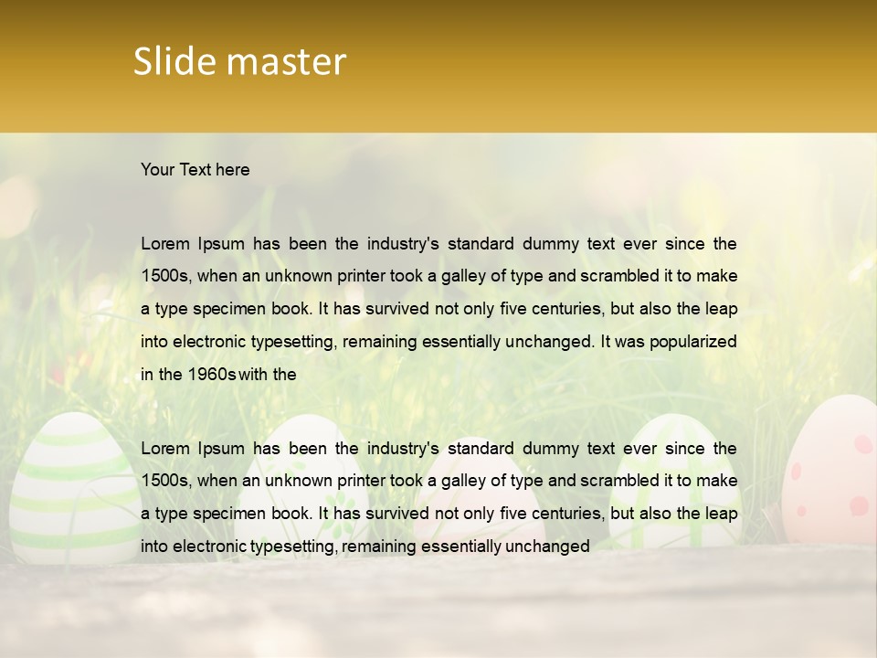 A Row Of Easter Eggs Sitting In The Grass PowerPoint Template