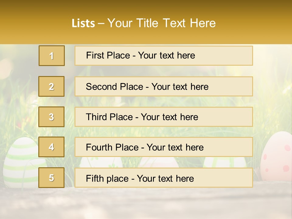 A Row Of Easter Eggs Sitting In The Grass PowerPoint Template