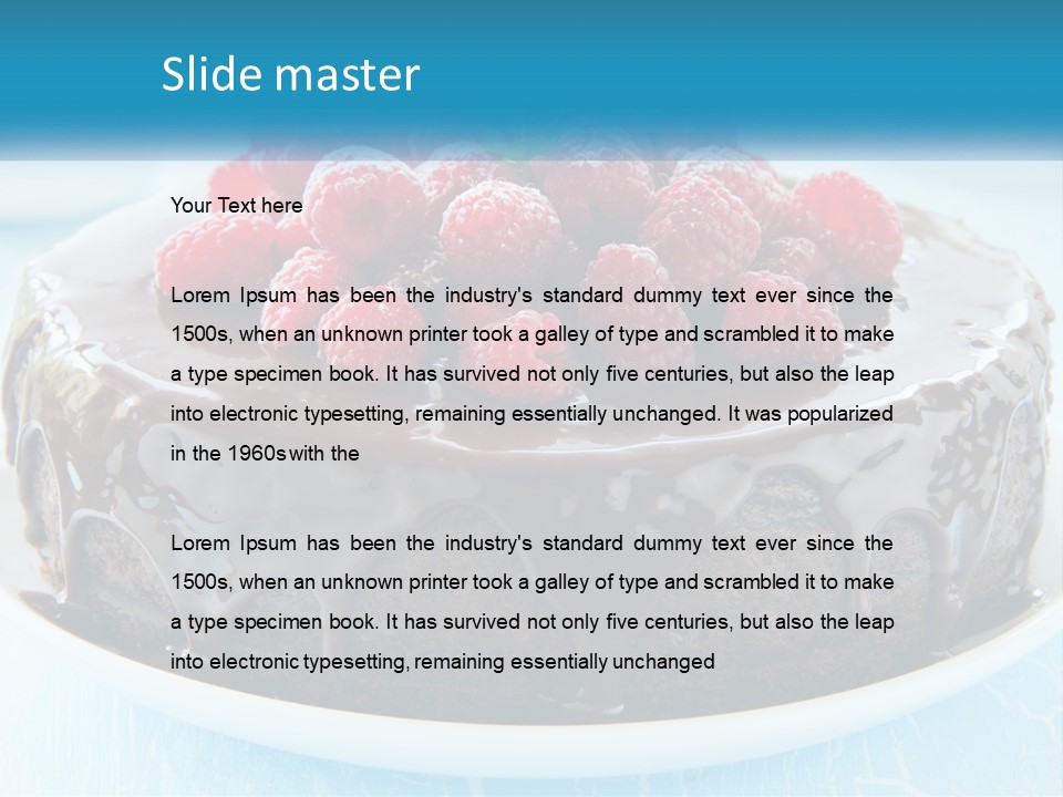 A Chocolate Cake With Raspberries On Top Of It PowerPoint Template