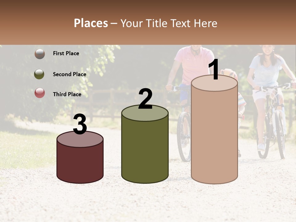 A Group Of People Riding Bikes Down A Dirt Road PowerPoint Template