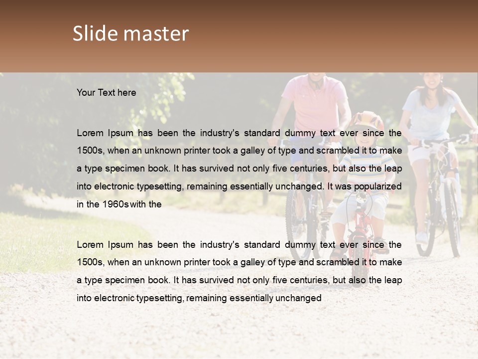 A Group Of People Riding Bikes Down A Dirt Road PowerPoint Template