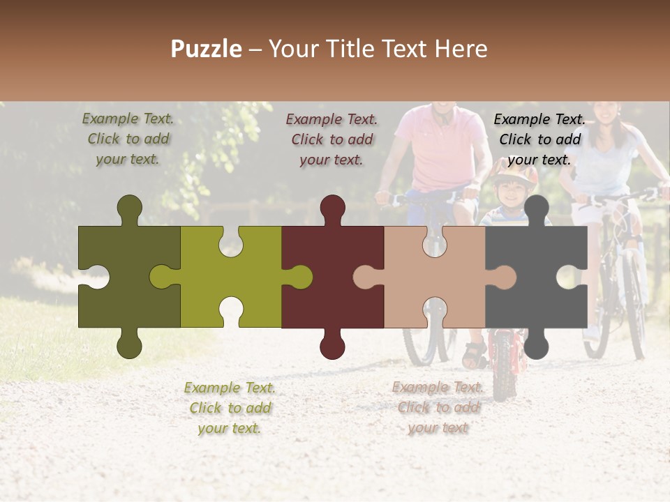 A Group Of People Riding Bikes Down A Dirt Road PowerPoint Template