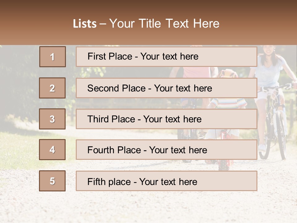 A Group Of People Riding Bikes Down A Dirt Road PowerPoint Template