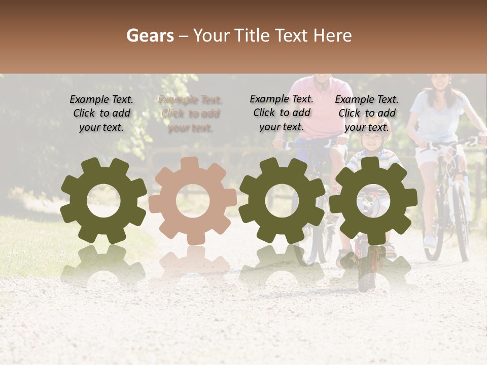 A Group Of People Riding Bikes Down A Dirt Road PowerPoint Template