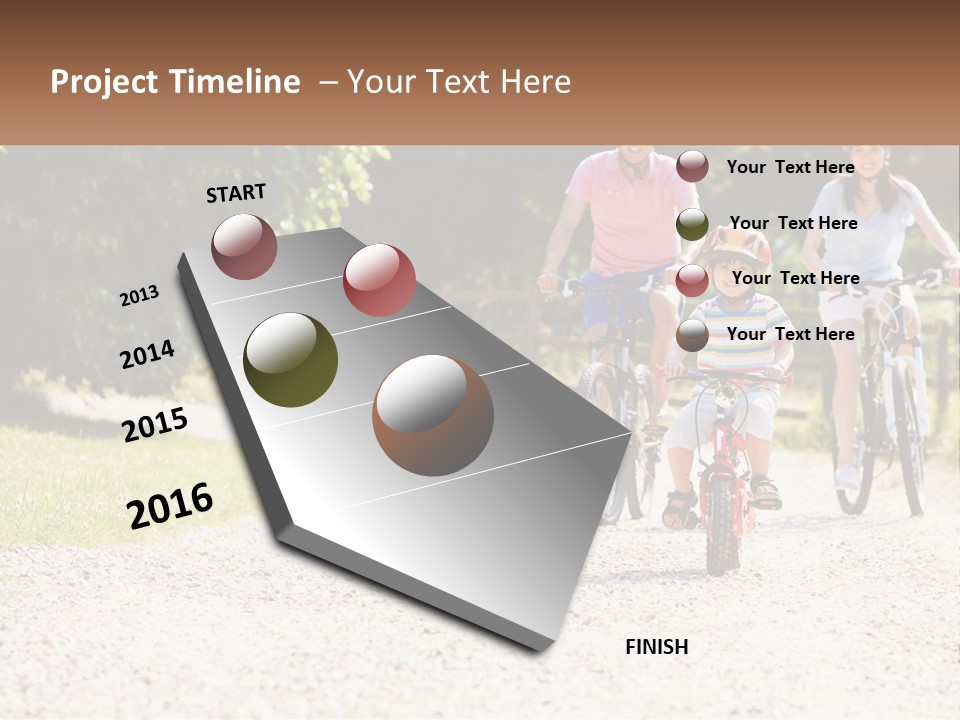 A Group Of People Riding Bikes Down A Dirt Road PowerPoint Template