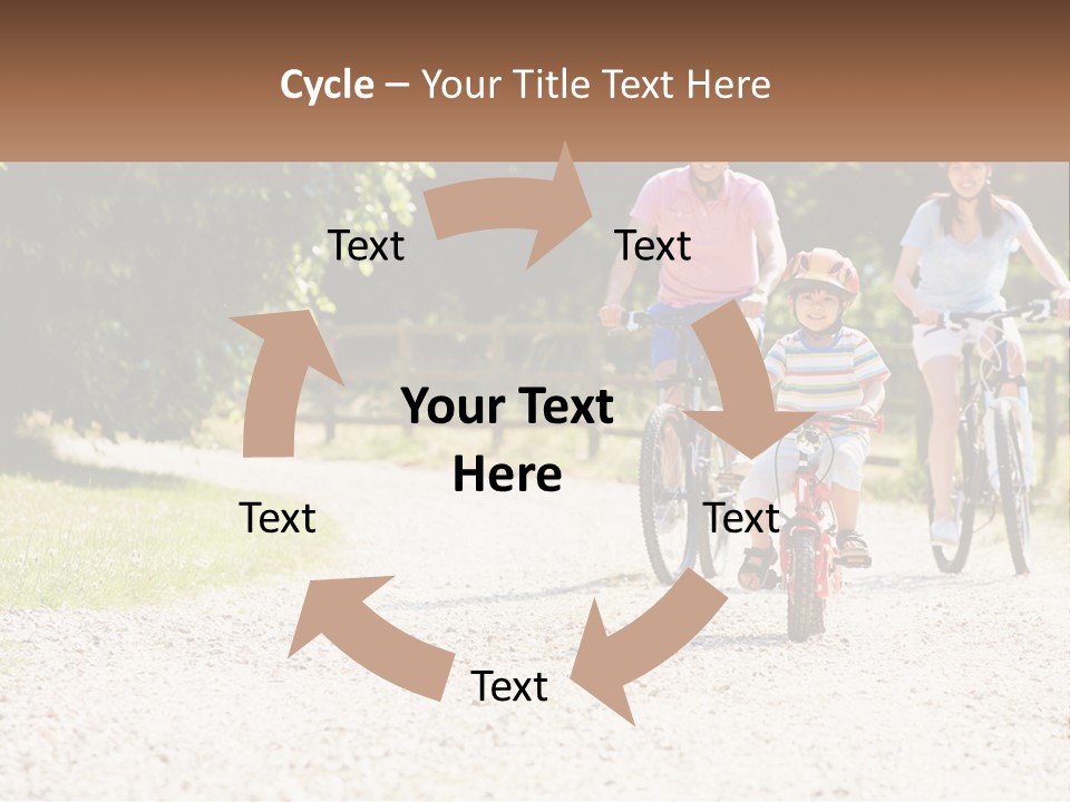 A Group Of People Riding Bikes Down A Dirt Road PowerPoint Template