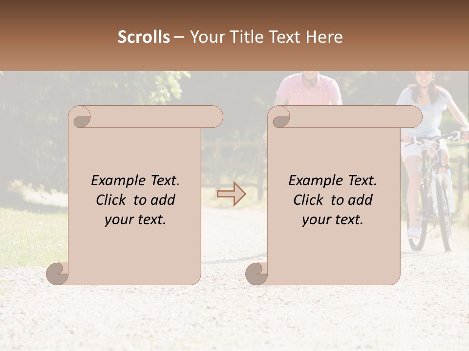 A Group Of People Riding Bikes Down A Dirt Road PowerPoint Template