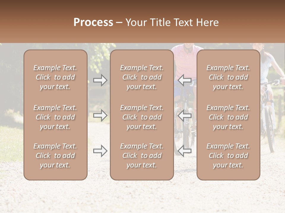 A Group Of People Riding Bikes Down A Dirt Road PowerPoint Template