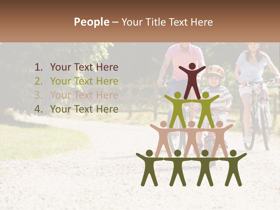 A Group Of People Riding Bikes Down A Dirt Road PowerPoint Template