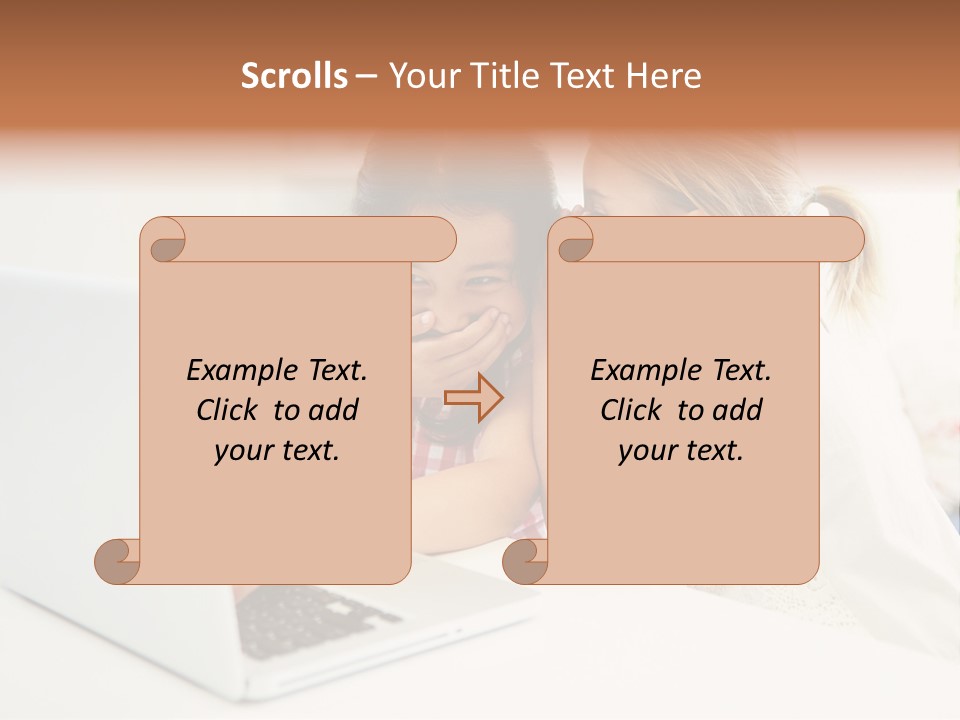 Two Young Girls Sitting In Front Of A Laptop Computer PowerPoint Template