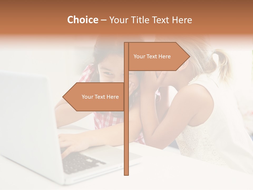 Two Young Girls Sitting In Front Of A Laptop Computer PowerPoint Template