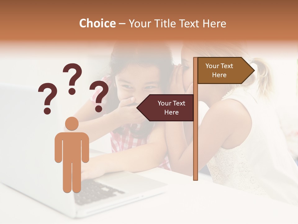 Two Young Girls Sitting In Front Of A Laptop Computer PowerPoint Template