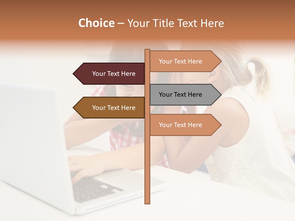 Two Young Girls Sitting In Front Of A Laptop Computer PowerPoint Template