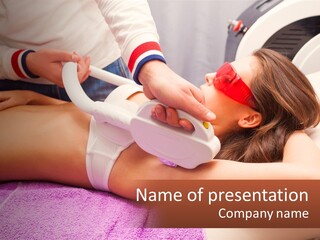 A Woman Getting Laser Hair Removal From A Machine PowerPoint Template
