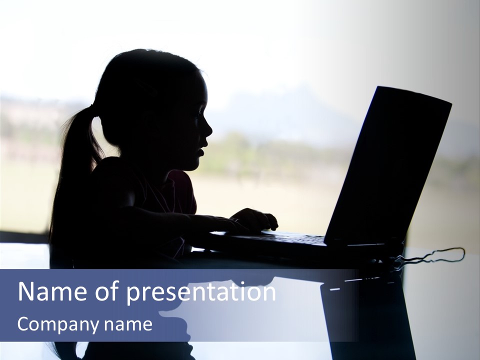 A Silhouette Of A Girl Using A Laptop Computer PowerPoint Template