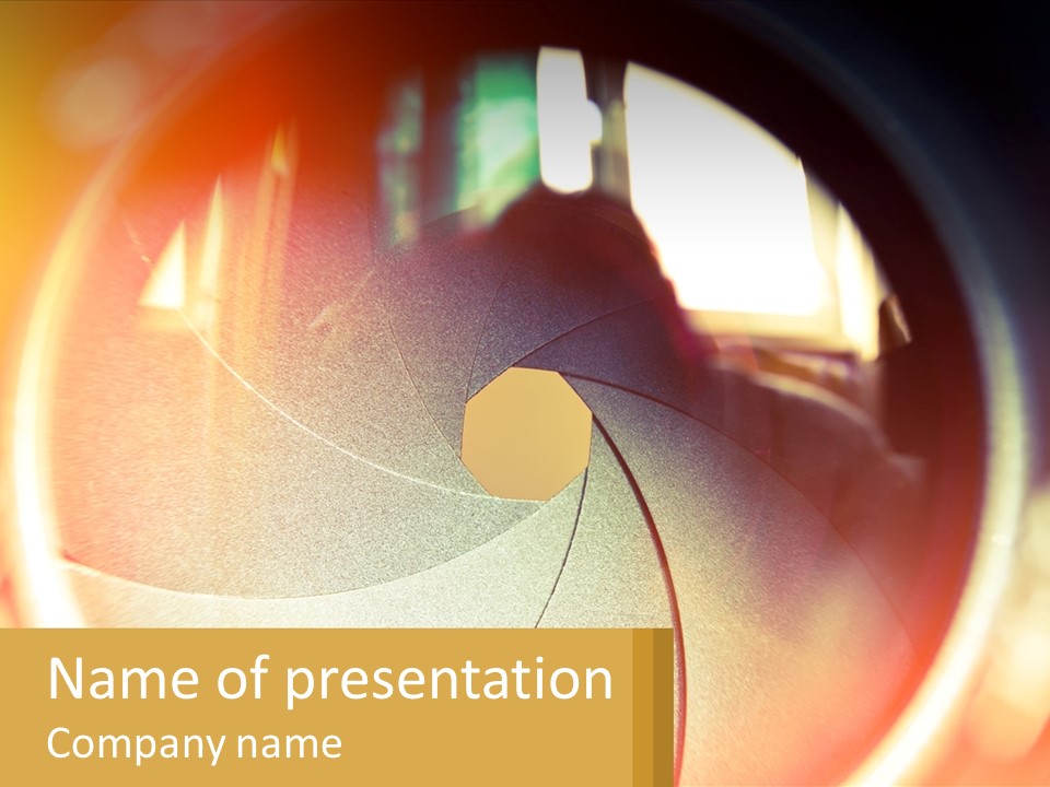 A Camera Lens With A Blurry Image In The Background PowerPoint Template