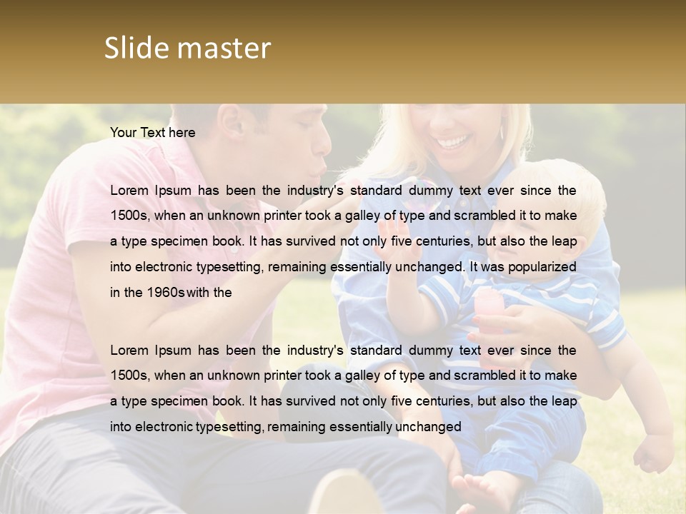 A Man And A Woman Are Sitting On The Grass With A Baby PowerPoint Template