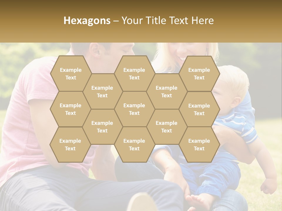 A Man And A Woman Are Sitting On The Grass With A Baby PowerPoint Template