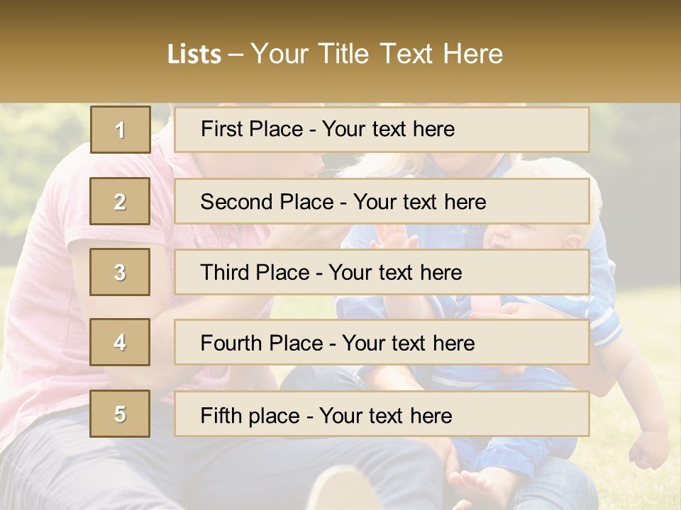 A Man And A Woman Are Sitting On The Grass With A Baby PowerPoint Template