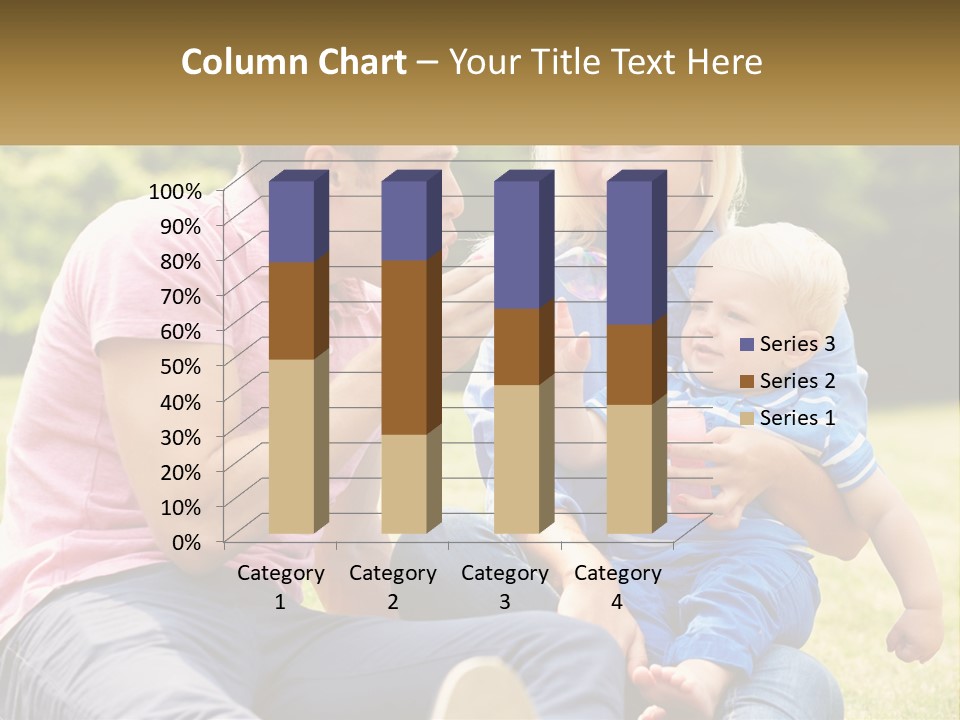 A Man And A Woman Are Sitting On The Grass With A Baby PowerPoint Template