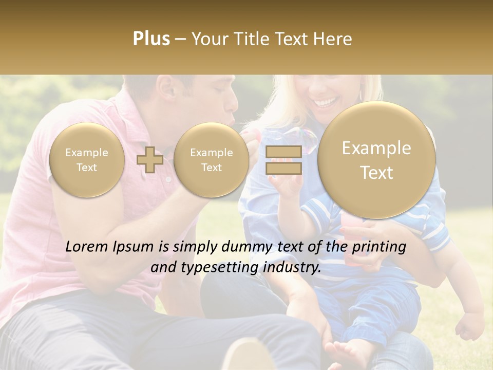 A Man And A Woman Are Sitting On The Grass With A Baby PowerPoint Template