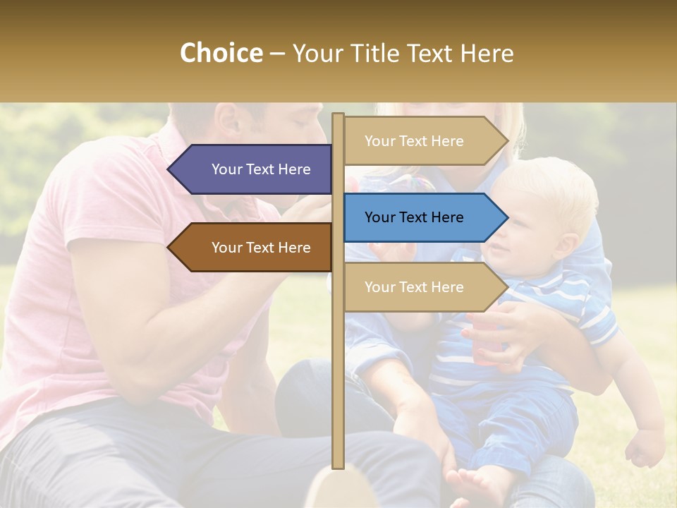 A Man And A Woman Are Sitting On The Grass With A Baby PowerPoint Template