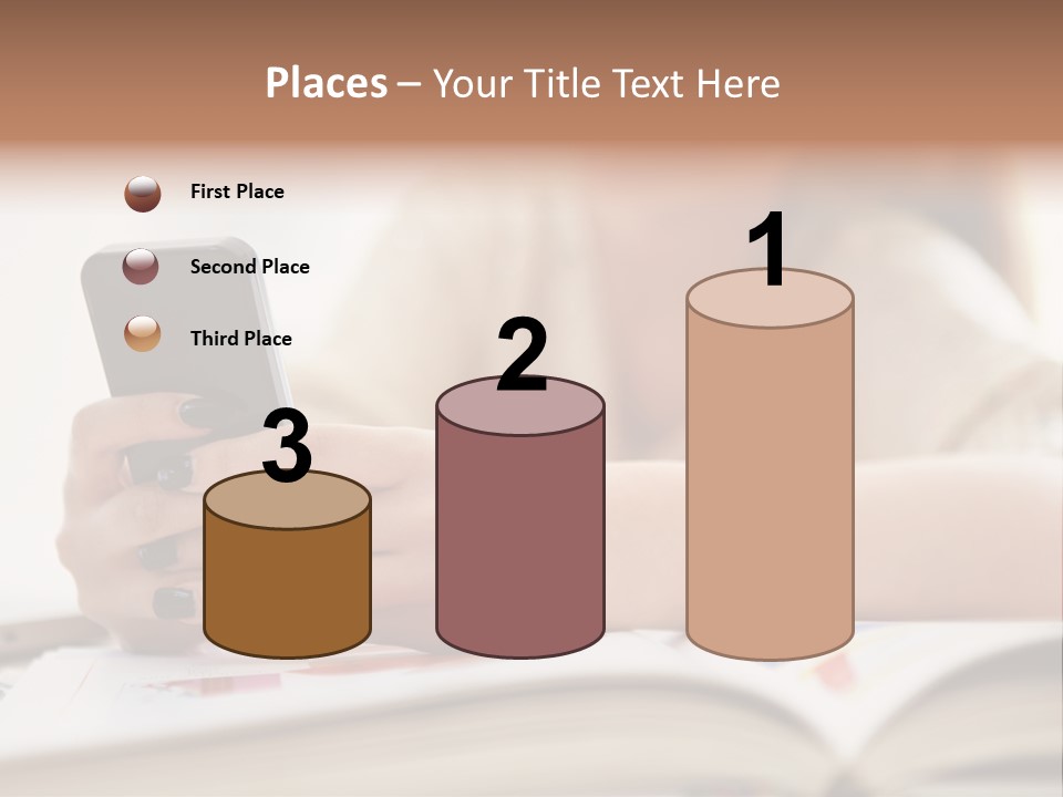 A Woman Sitting At A Table Using A Cell Phone PowerPoint Template