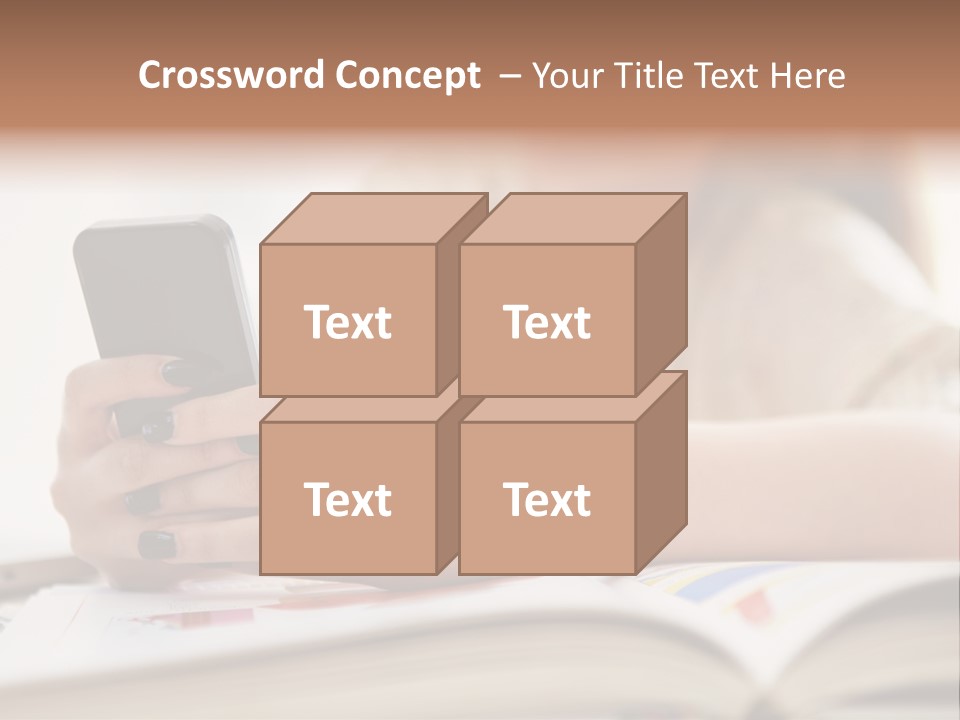 A Woman Sitting At A Table Using A Cell Phone PowerPoint Template