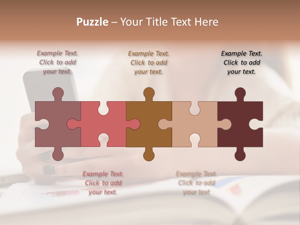 A Woman Sitting At A Table Using A Cell Phone PowerPoint Template