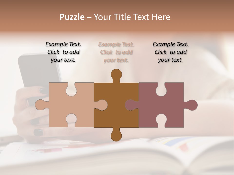 A Woman Sitting At A Table Using A Cell Phone PowerPoint Template