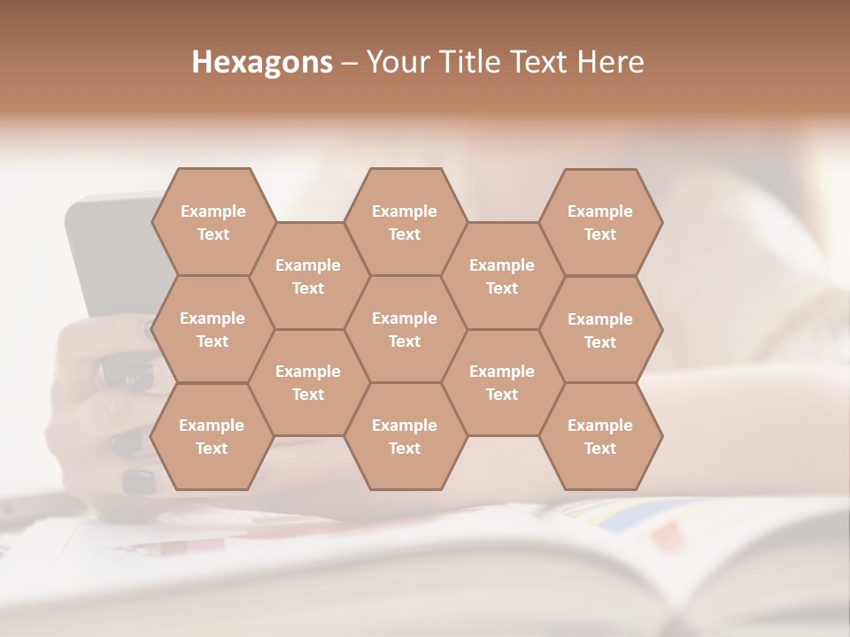 A Woman Sitting At A Table Using A Cell Phone PowerPoint Template