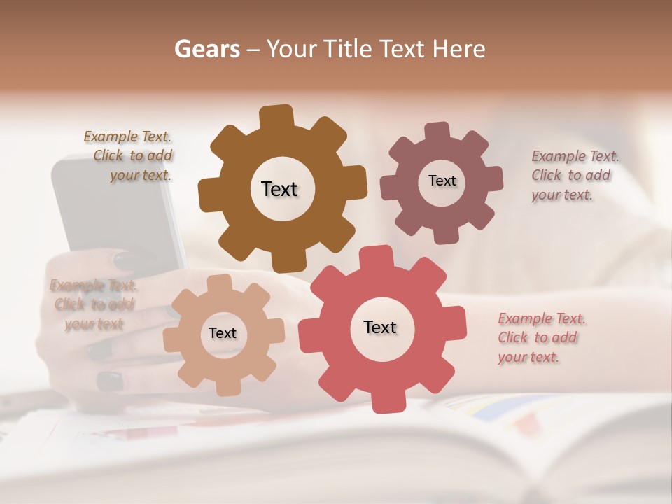 A Woman Sitting At A Table Using A Cell Phone PowerPoint Template