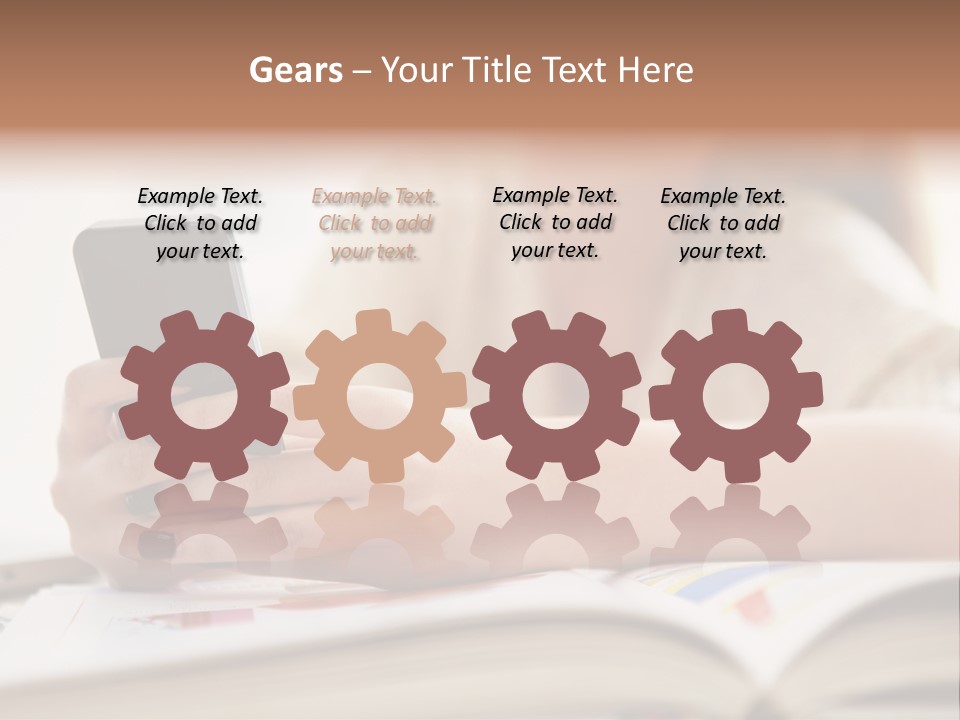 A Woman Sitting At A Table Using A Cell Phone PowerPoint Template