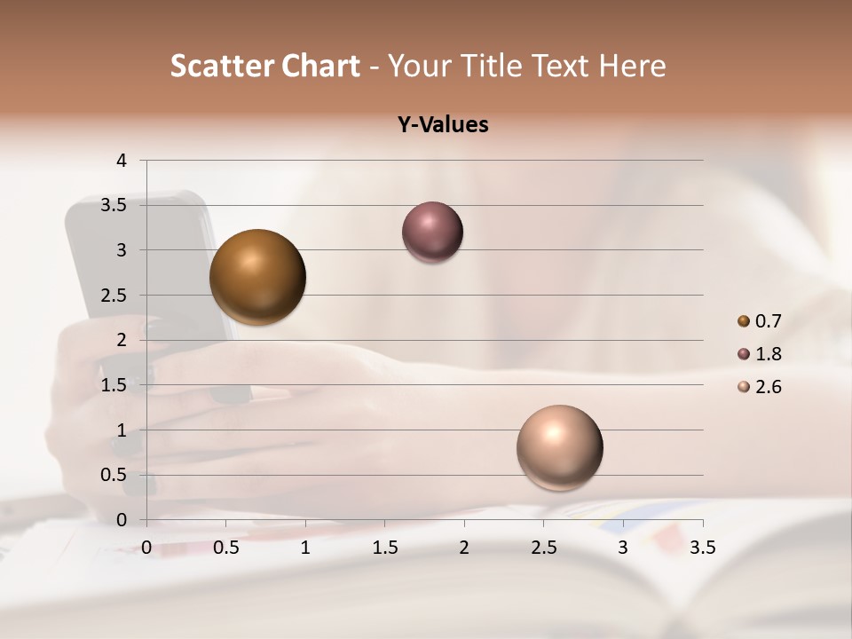 A Woman Sitting At A Table Using A Cell Phone PowerPoint Template